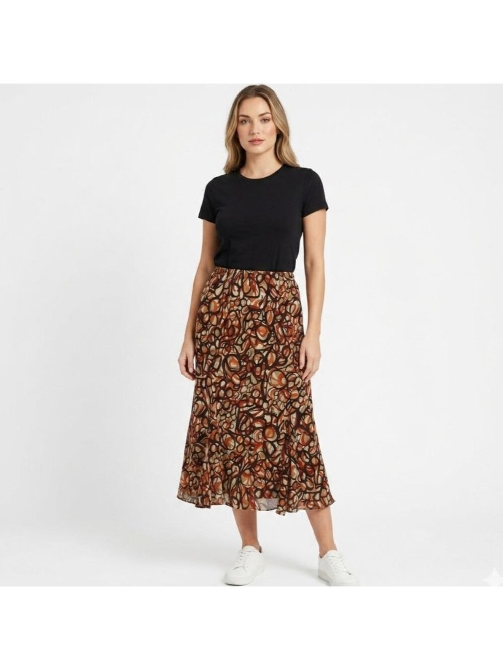Elementz Multicolor Abstract A-line Midi Skirt Women Size S Y2K Office Retro
